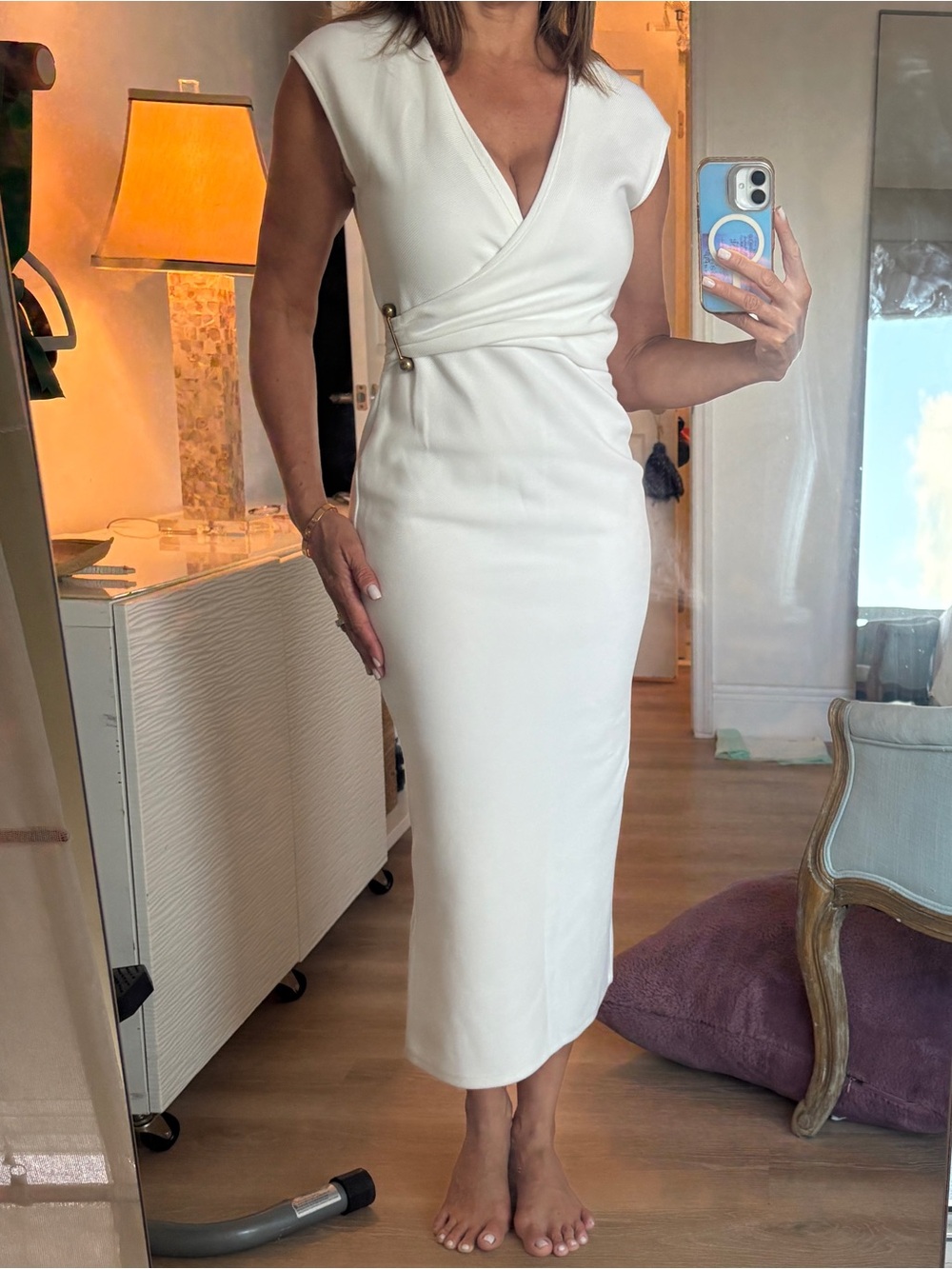White V-Neck Ribbed Top